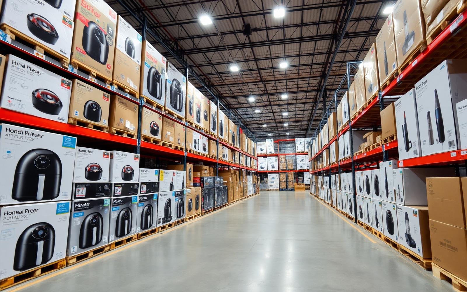 Wholesale distribution warehouse stocked with home appliances